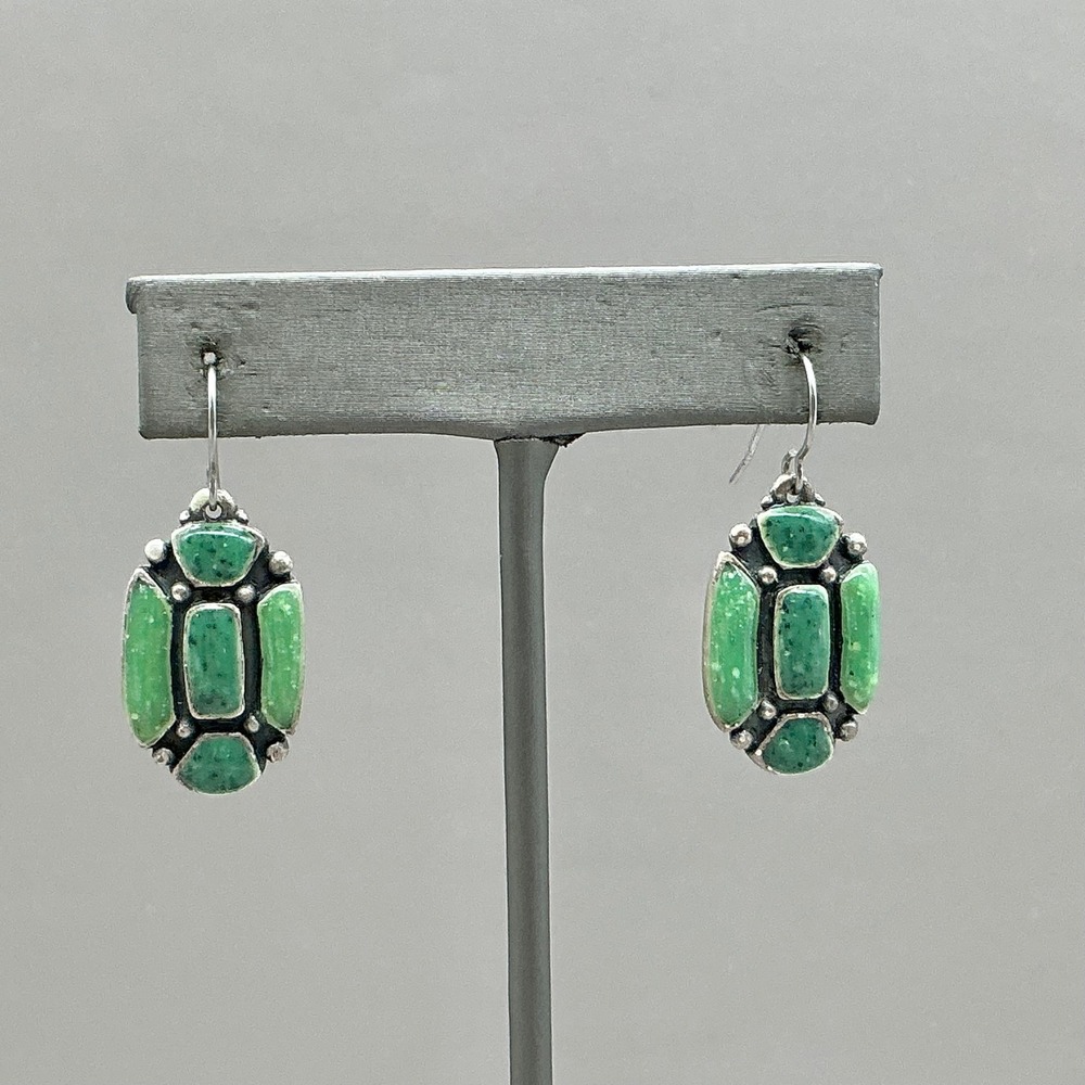 Chico's Drop Earrings Women Green Silver Tone Faux Stone Oval Mosaic Dangle
